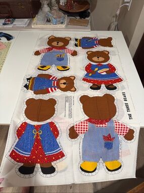 The Three Bears Dress-Up Fabric Panel - Brown & Blue Bear Sewing Set